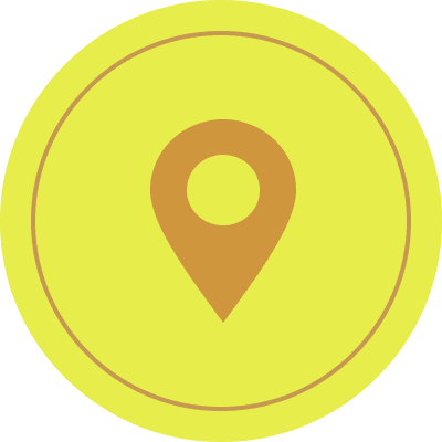 Yellow location pin icon on circular background.