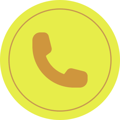 Yellow phone icon on circular background.