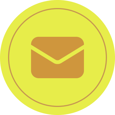 Yellow circle with brown envelope icon.